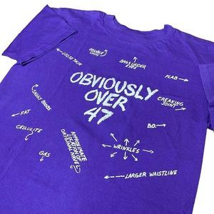 Vintage Birthday Shirt Size Large Over 47 Funny Joke Purple Single Stitch MEAN